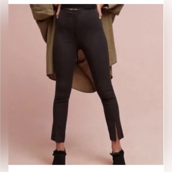 Anthropologie Pant The Essential High Rise Skinny Split Front Black Stretch Sz 2 - Picture 1 of 14
